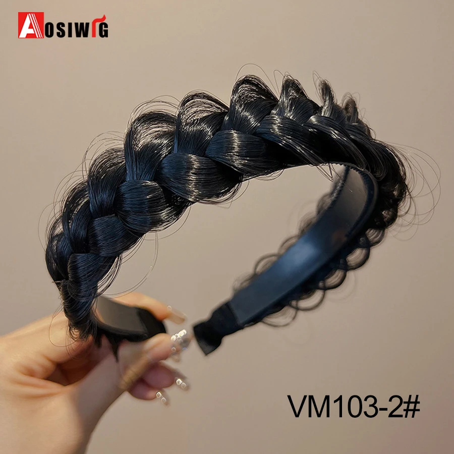 AOSI 1PC Synthetic Ladies Hair Wide Fishbone Braids Non-slip Headband Handmade Retro Headband Styling Headwear Accessories