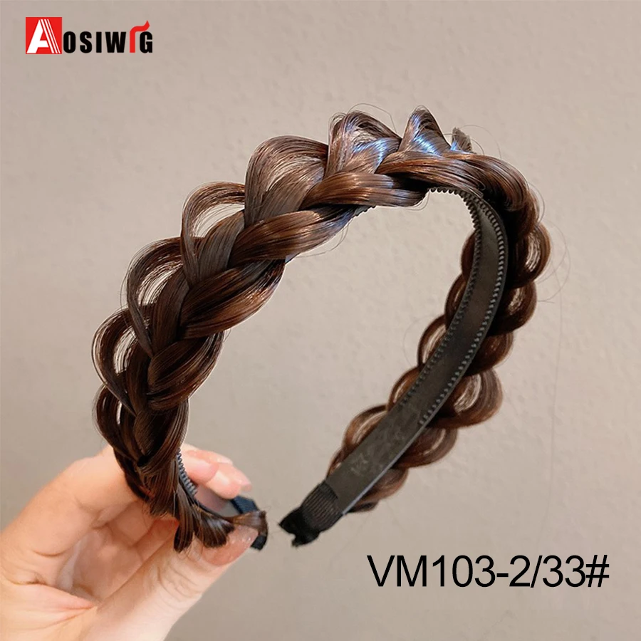 AOSI 1PC Synthetic Ladies Hair Wide Fishbone Braids Non-slip Headband Handmade Retro Headband Styling Headwear Accessories