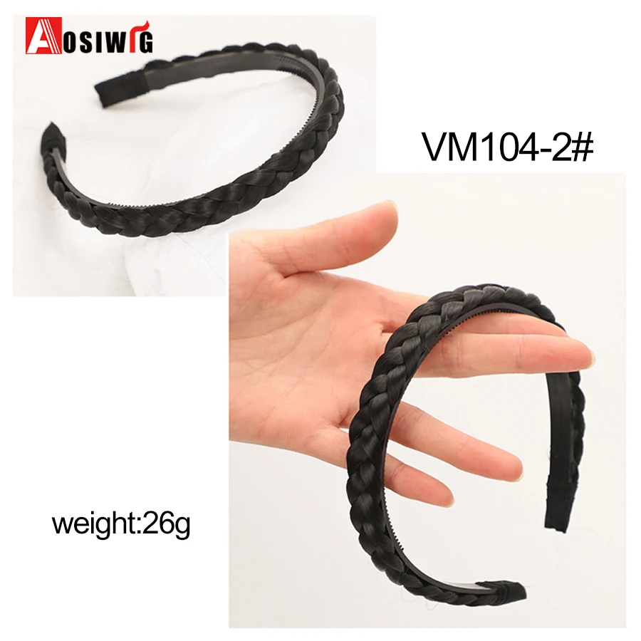 AOSI 1PC Synthetic Ladies Hair Wide Fishbone Braids Non-slip Headband Handmade Retro Headband Styling Headwear Accessories