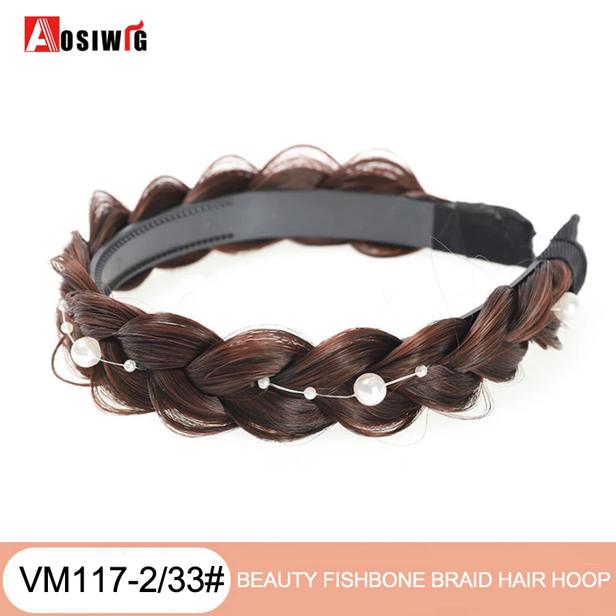 AOSI 1PC Synthetic Ladies Hair Wide Fishbone Braids Non-slip Headband Handmade Retro Headband Styling Headwear Accessories