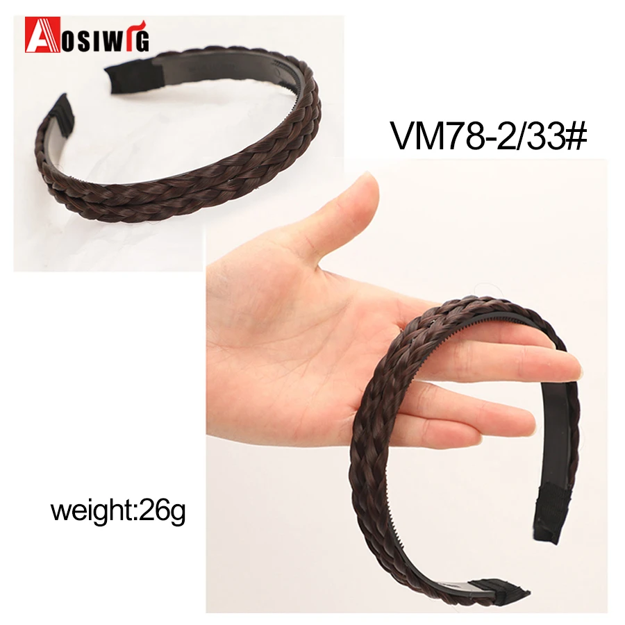 AOSI 1PC Synthetic Ladies Hair Wide Fishbone Braids Non-slip Headband Handmade Retro Headband Styling Headwear Accessories