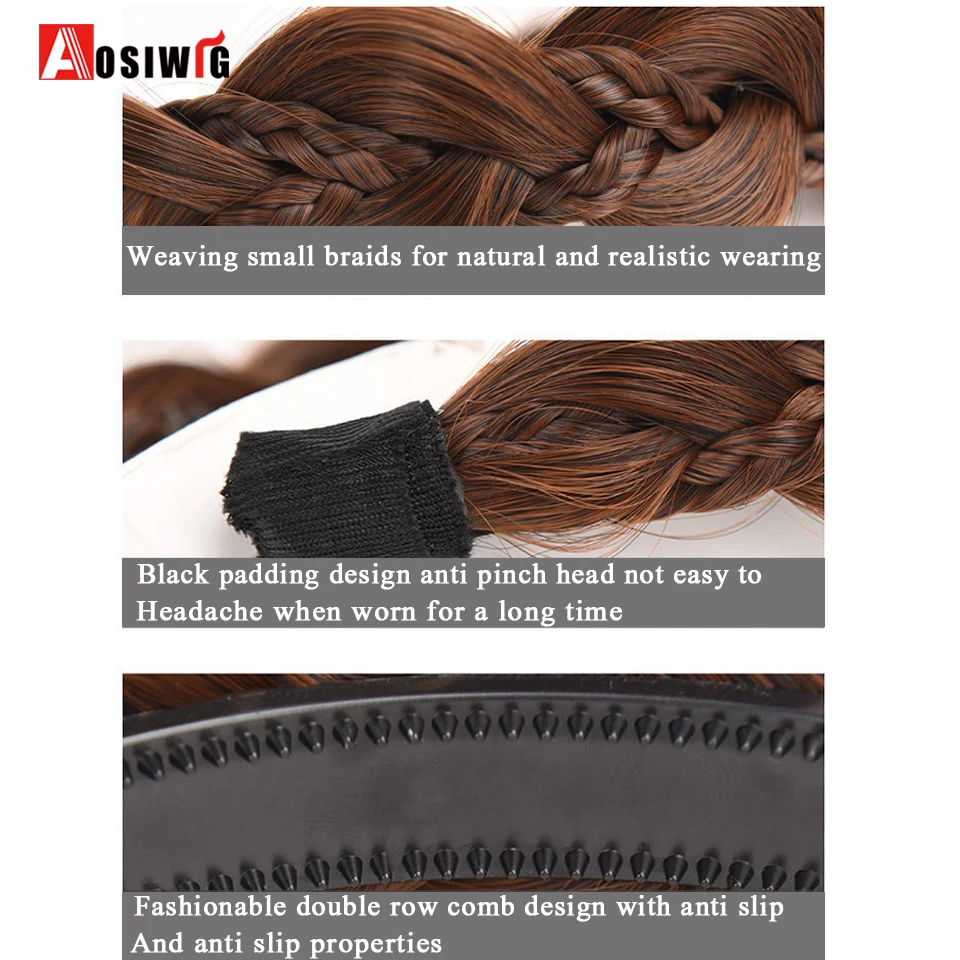 AOSI 1PC Synthetic Ladies Hair Wide Fishbone Braids Non-slip Headband Handmade Retro Headband Styling Headwear Accessories