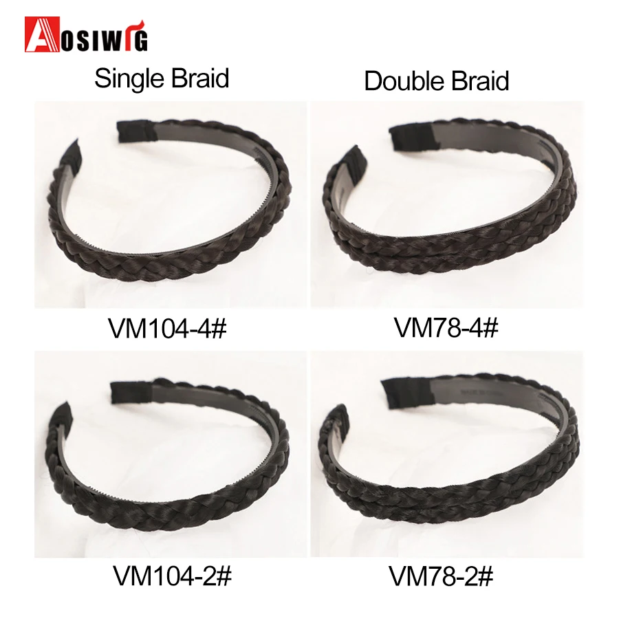 AOSI 1PC Synthetic Ladies Hair Wide Fishbone Braids Non-slip Headband Handmade Retro Headband Styling Headwear Accessories