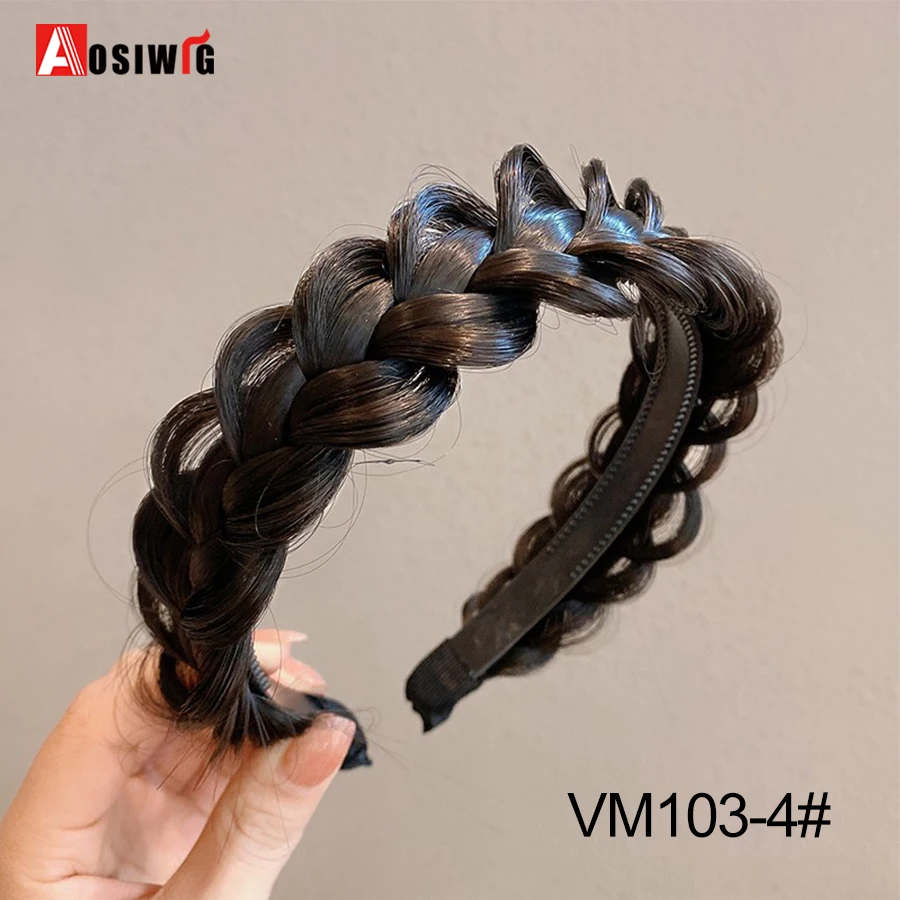 AOSI 1PC Synthetic Ladies Hair Wide Fishbone Braids Non-slip Headband Handmade Retro Headband Styling Headwear Accessories