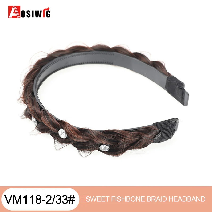AOSI 1PC Synthetic Ladies Hair Wide Fishbone Braids Non-slip Headband Handmade Retro Headband Styling Headwear Accessories