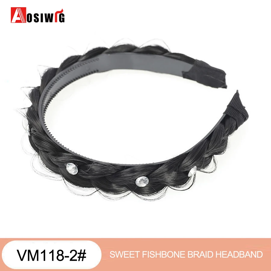 AOSI 1PC Synthetic Ladies Hair Wide Fishbone Braids Non-slip Headband Handmade Retro Headband Styling Headwear Accessories