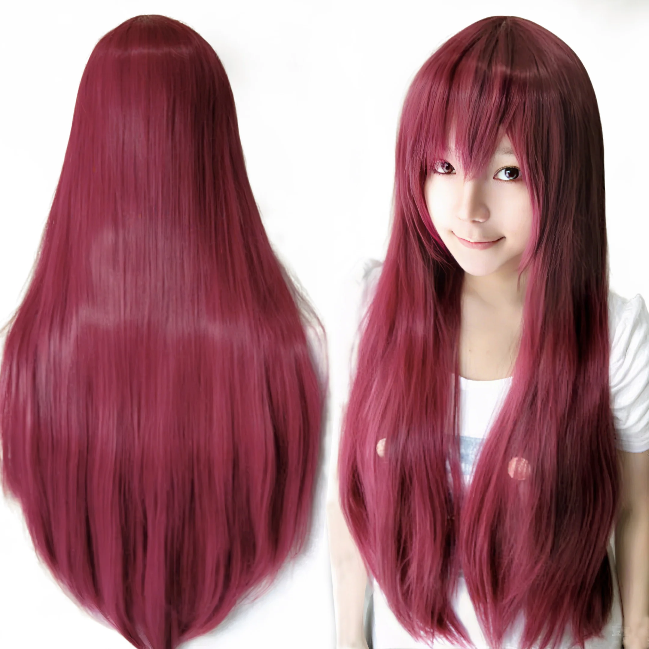 Synthetic Hair Red Straight Long Wig for Anime Cosplay Rias Gremory Halloween Costume Hair Erza Scarlet Wig with Bangs