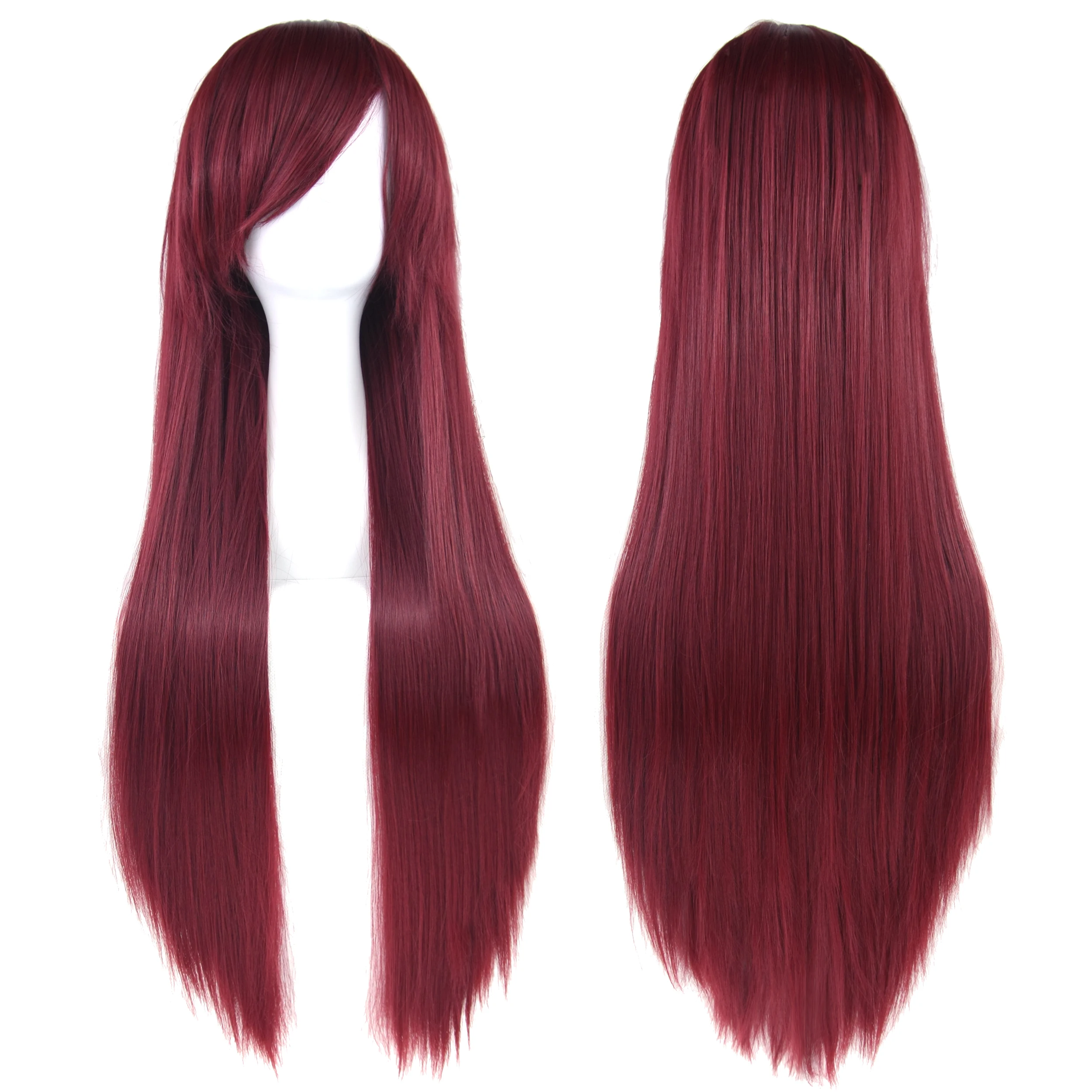 Synthetic Hair Red Straight Long Wig for Anime Cosplay Rias Gremory Halloween Costume Hair Erza Scarlet Wig with Bangs