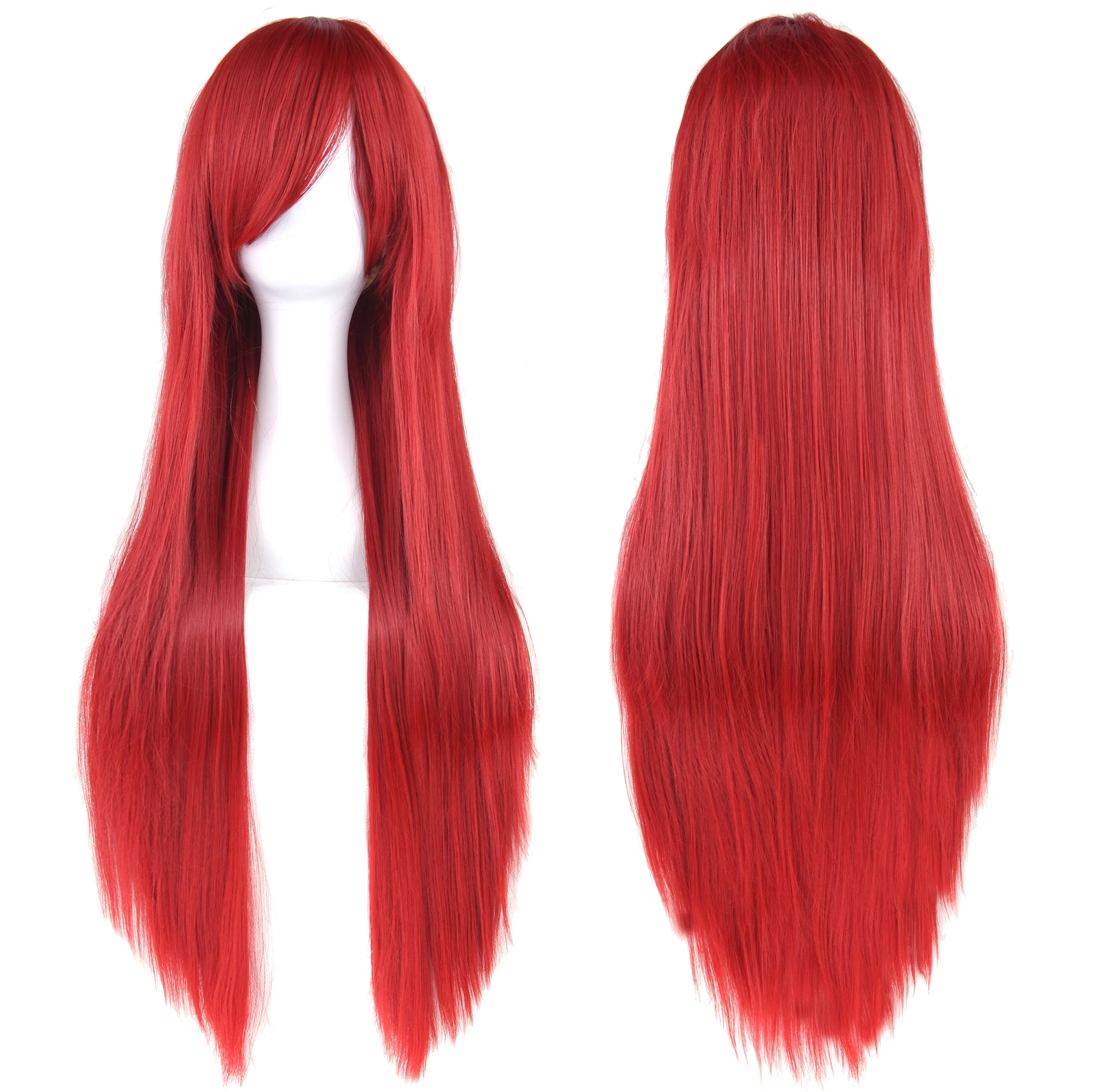 Synthetic Hair Red Straight Long Wig for Anime Cosplay Rias Gremory Halloween Costume Hair Erza Scarlet Wig with Bangs