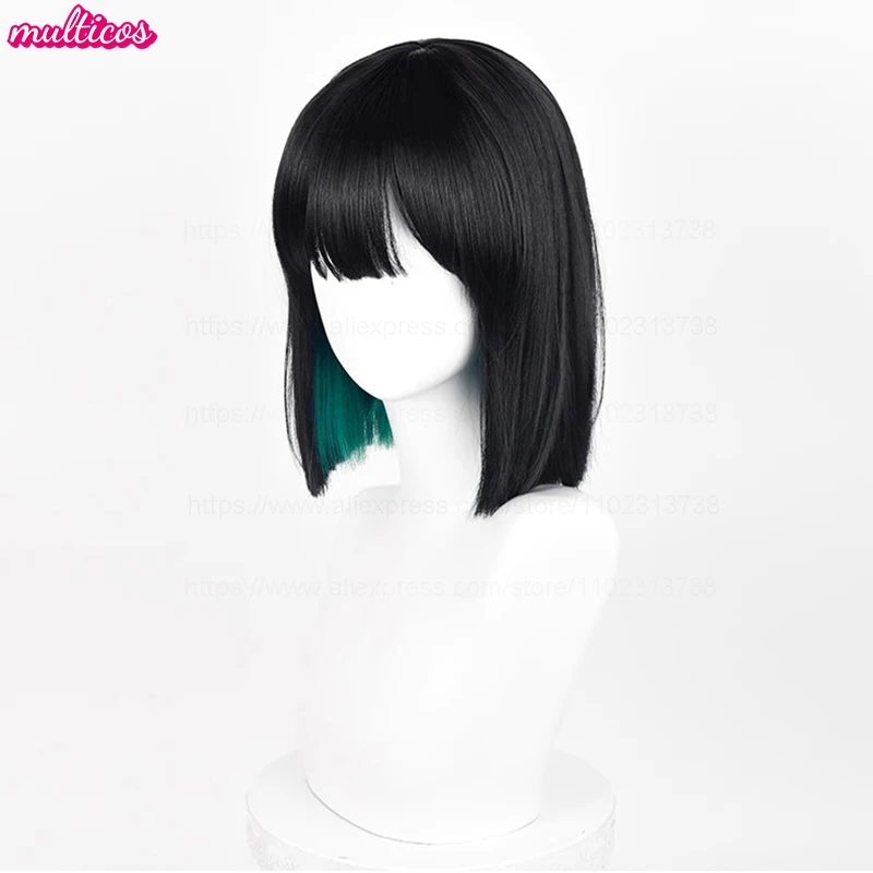 High Quality Anime Sua Cosplay Wig 30cm Black Green Mixed Bobo Heat Resistant Synthetic Hair Halloween Role Play Wigs + Wig Cap