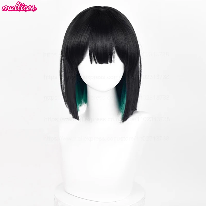 High Quality Anime Sua Cosplay Wig 30cm Black Green Mixed Bobo Heat Resistant Synthetic Hair Halloween Role Play Wigs + Wig Cap
