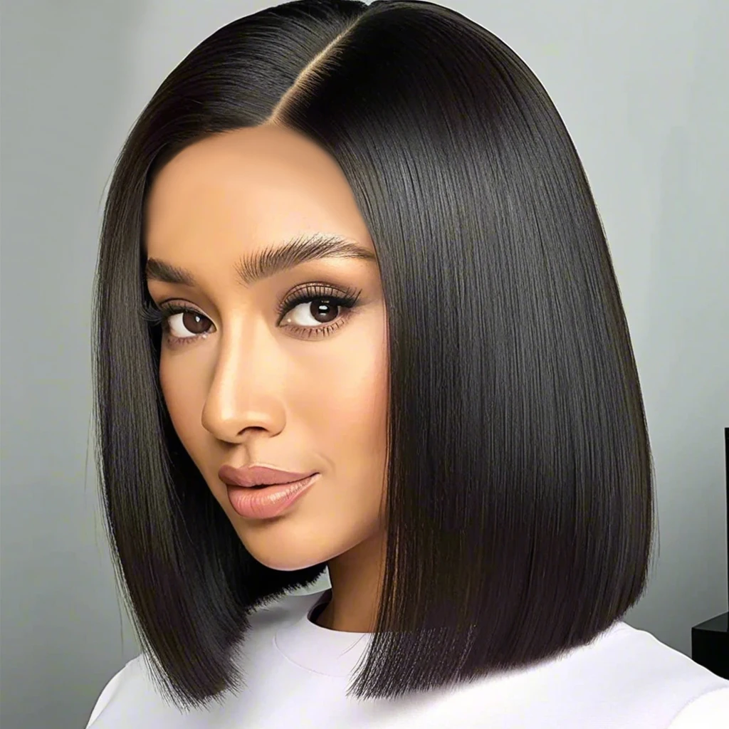 12 inch black synthetic wig, suitable for women's daily party fashion use