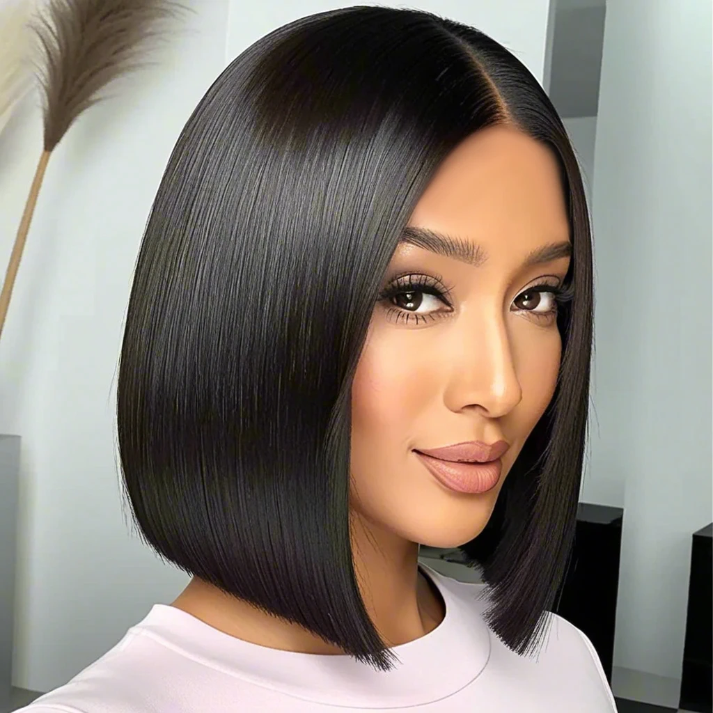 12 inch black synthetic wig, suitable for women's daily party fashion use