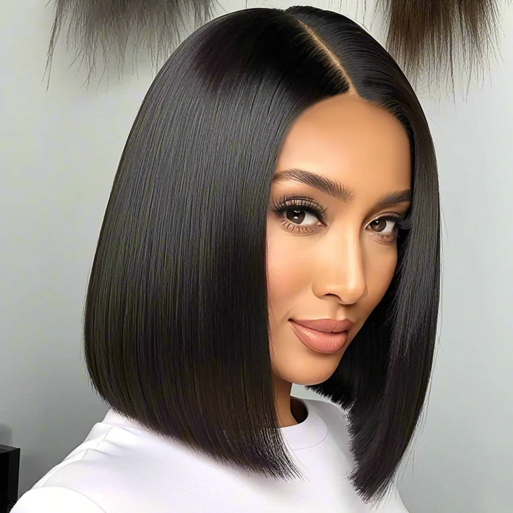 12 inch black synthetic wig, suitable for women's daily party fashion use