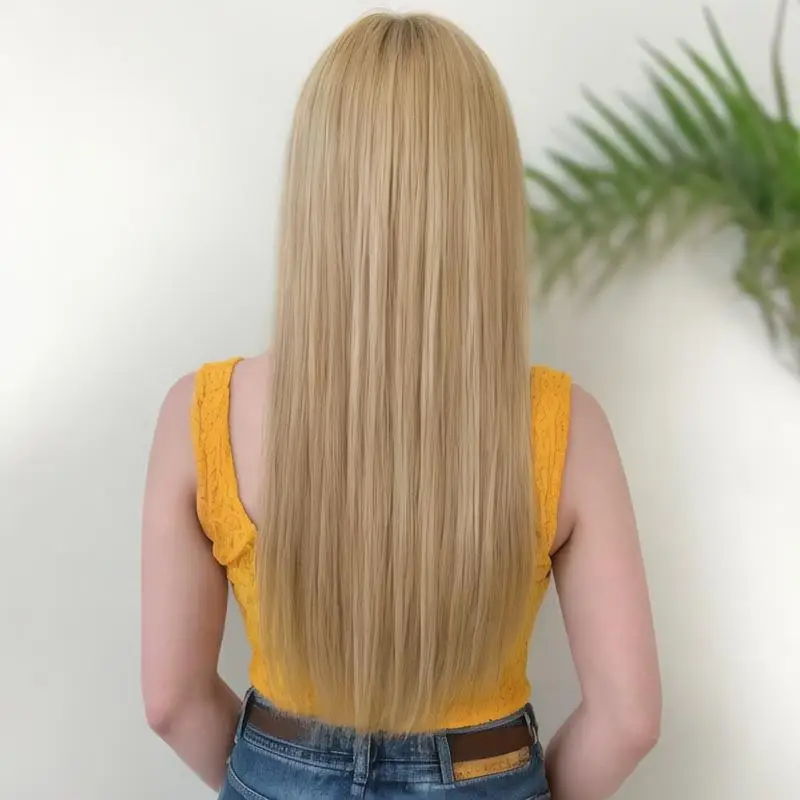 Fashion Synthetic Wig for Women Air Bangs Long Straight Hair Beige White High Temperature Silk Synthetic Fiber Full Head Cover