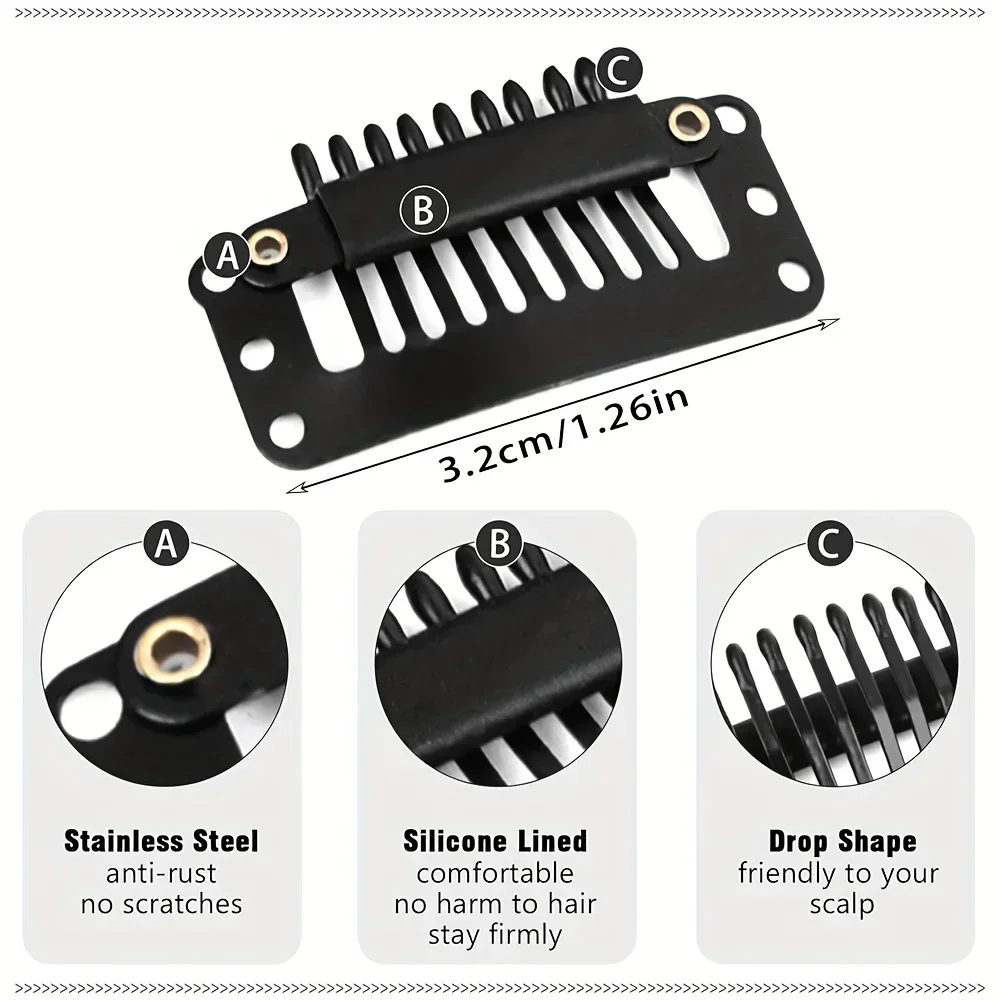 10-100Pieces Hair Clips 32mm Hair Extensions Snap Clip for Women Metal Wig Comb Clips for Hair Extensions