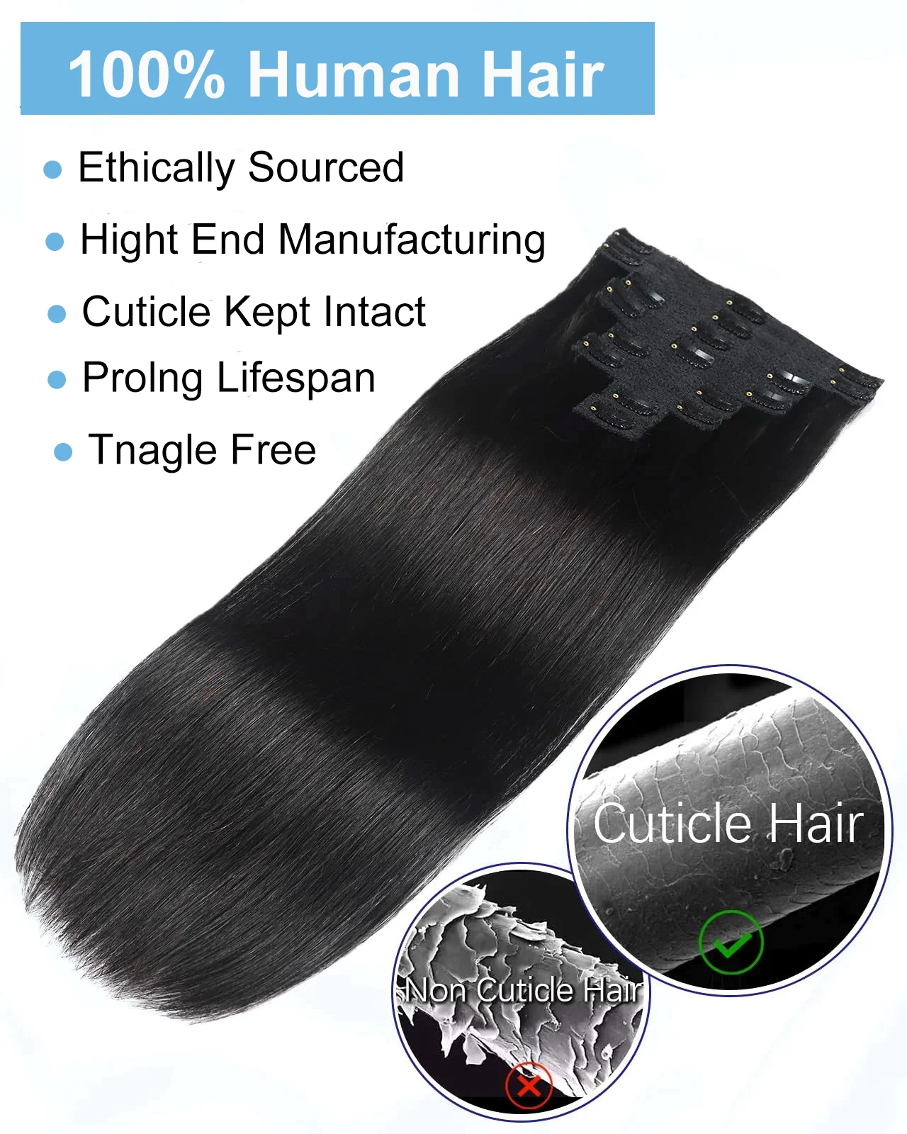 8 Pieces Hair Extensions Clip in Human Hair 18 Clips Full Head Clip on Remy Hair Extension for Women Natural Black Clip Hair