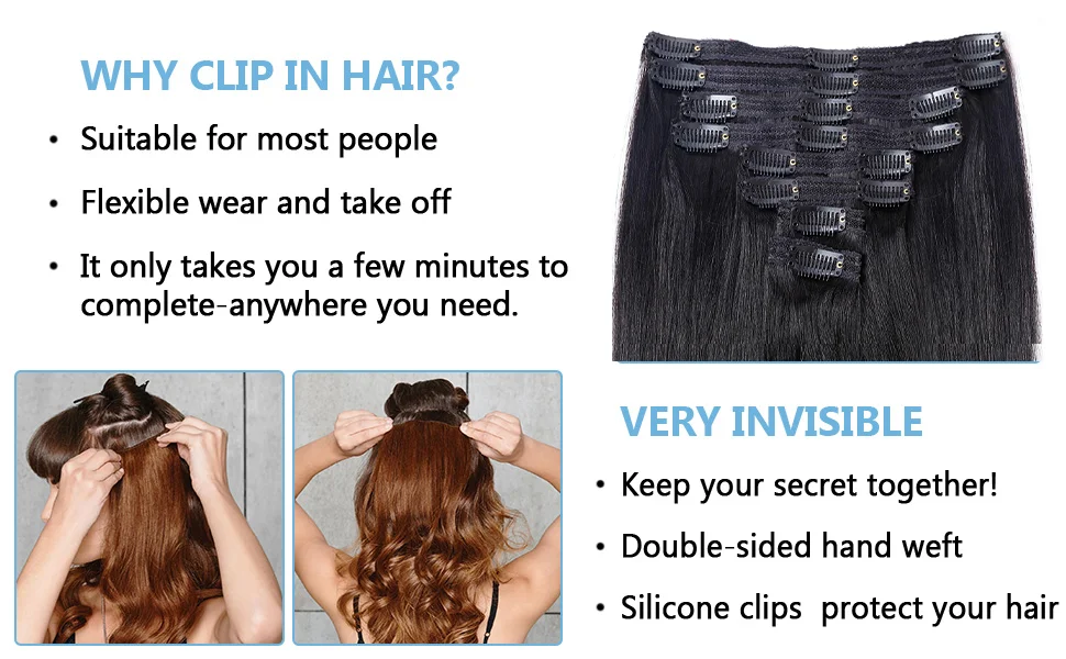 8 Pieces Hair Extensions Clip in Human Hair 18 Clips Full Head Clip on Remy Hair Extension for Women Natural Black Clip Hair