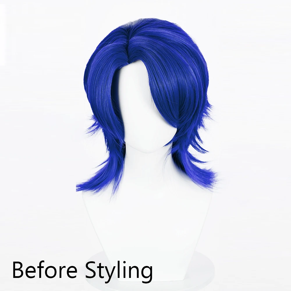 Medium Long Blue Wolf Tail Wigs Middle Part Synthetic Fluffy Anime Game Cosplay Fluffy Wig for Daily Party