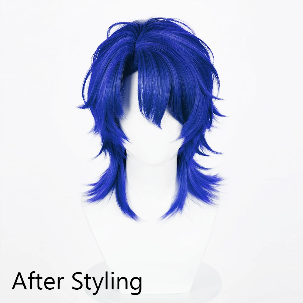 Medium Long Blue Wolf Tail Wigs Middle Part Synthetic Fluffy Anime Game Cosplay Fluffy Wig for Daily Party