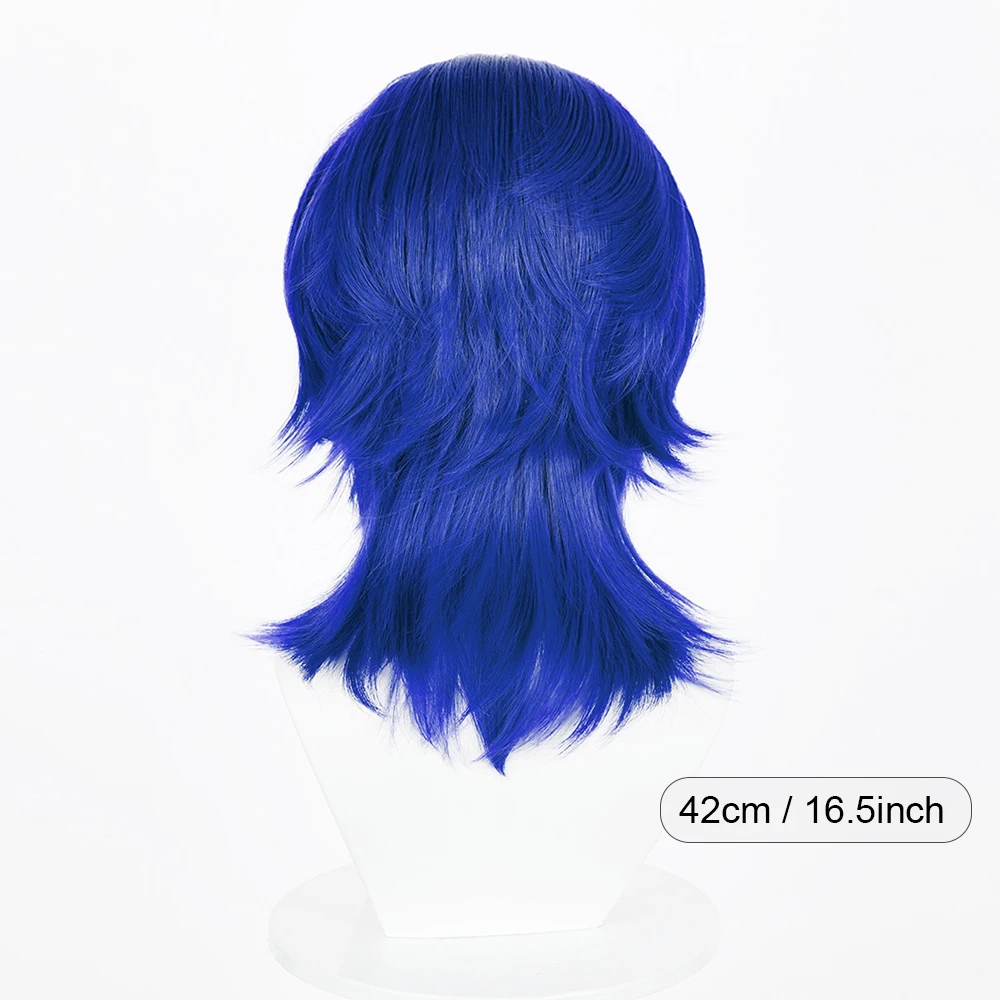 Medium Long Blue Wolf Tail Wigs Middle Part Synthetic Fluffy Anime Game Cosplay Fluffy Wig for Daily Party
