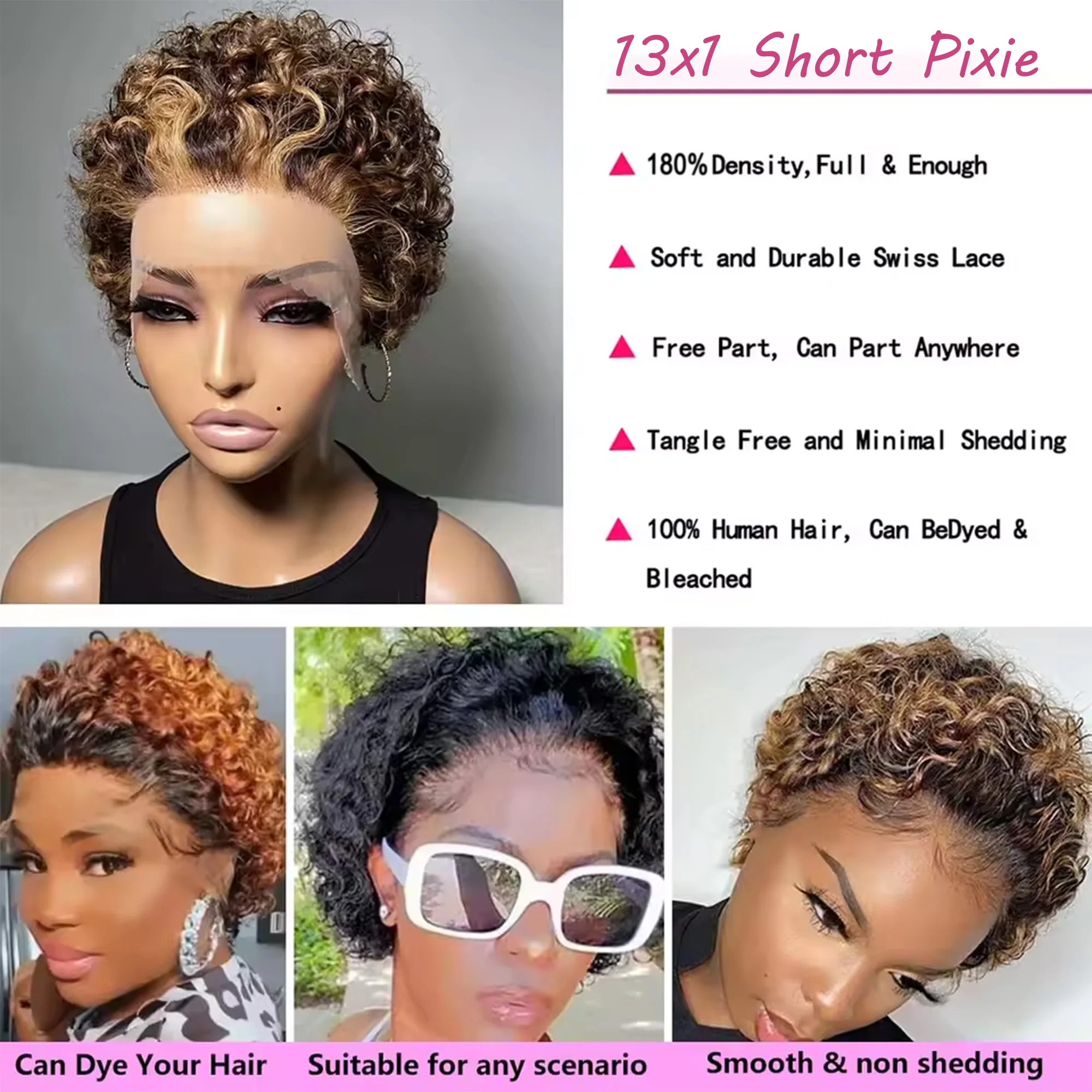 Hightlght 4/27 Pixie Cut Wig Ombre Honey Blonde 13x1 Lace Frontal Human Hair Wigs Brazilia Short Bob Wigs Human Hair 100%