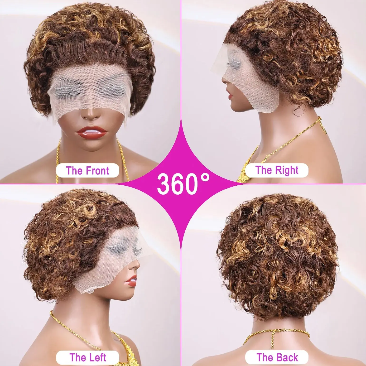Hightlght 4/27 Pixie Cut Wig Ombre Honey Blonde 13x1 Lace Frontal Human Hair Wigs Brazilia Short Bob Wigs Human Hair 100%
