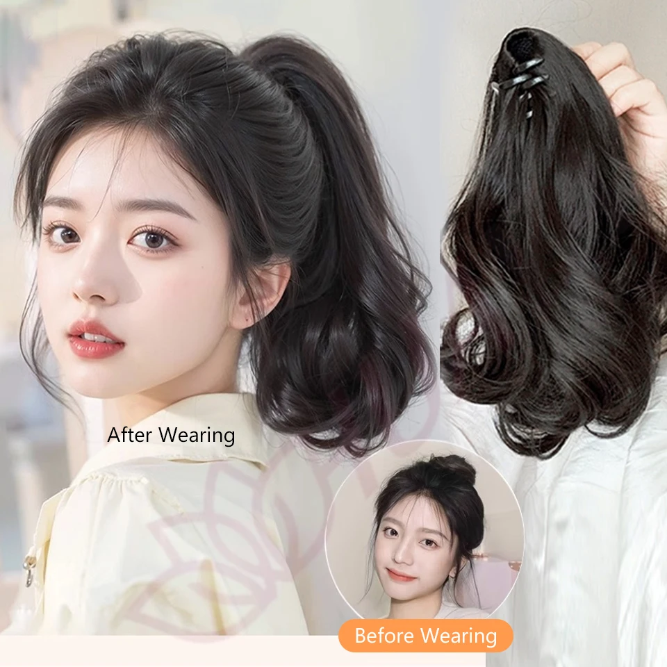 10InchSynthetic Ponytail Claw Clip Ponytail Extensions Short Curly Ponytail Ladies Black Brown Hair Clip for Women
