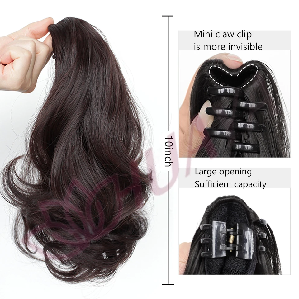 10InchSynthetic Ponytail Claw Clip Ponytail Extensions Short Curly Ponytail Ladies Black Brown Hair Clip for Women