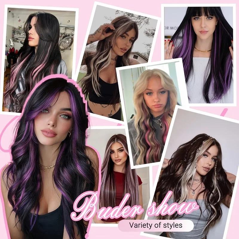 20Inch Synthetic Colorful 5pcs/set Clip Hair Extensions High Temperature Long Straight Hairpieces for Women Daily Party Use
