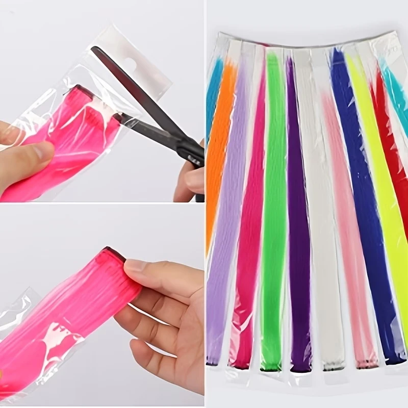 20Inch Synthetic Colorful 5pcs/set Clip Hair Extensions High Temperature Long Straight Hairpieces for Women Daily Party Use