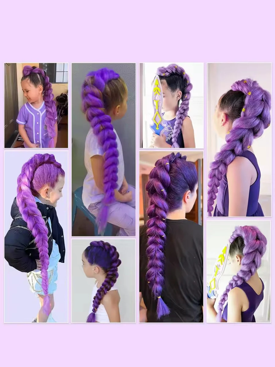 Synthetic 24inch Long Purple Braiding Hair Extensions for Braids Rumi Braiding Hair for Stage Party Cosplay, Multi-colored Braid
