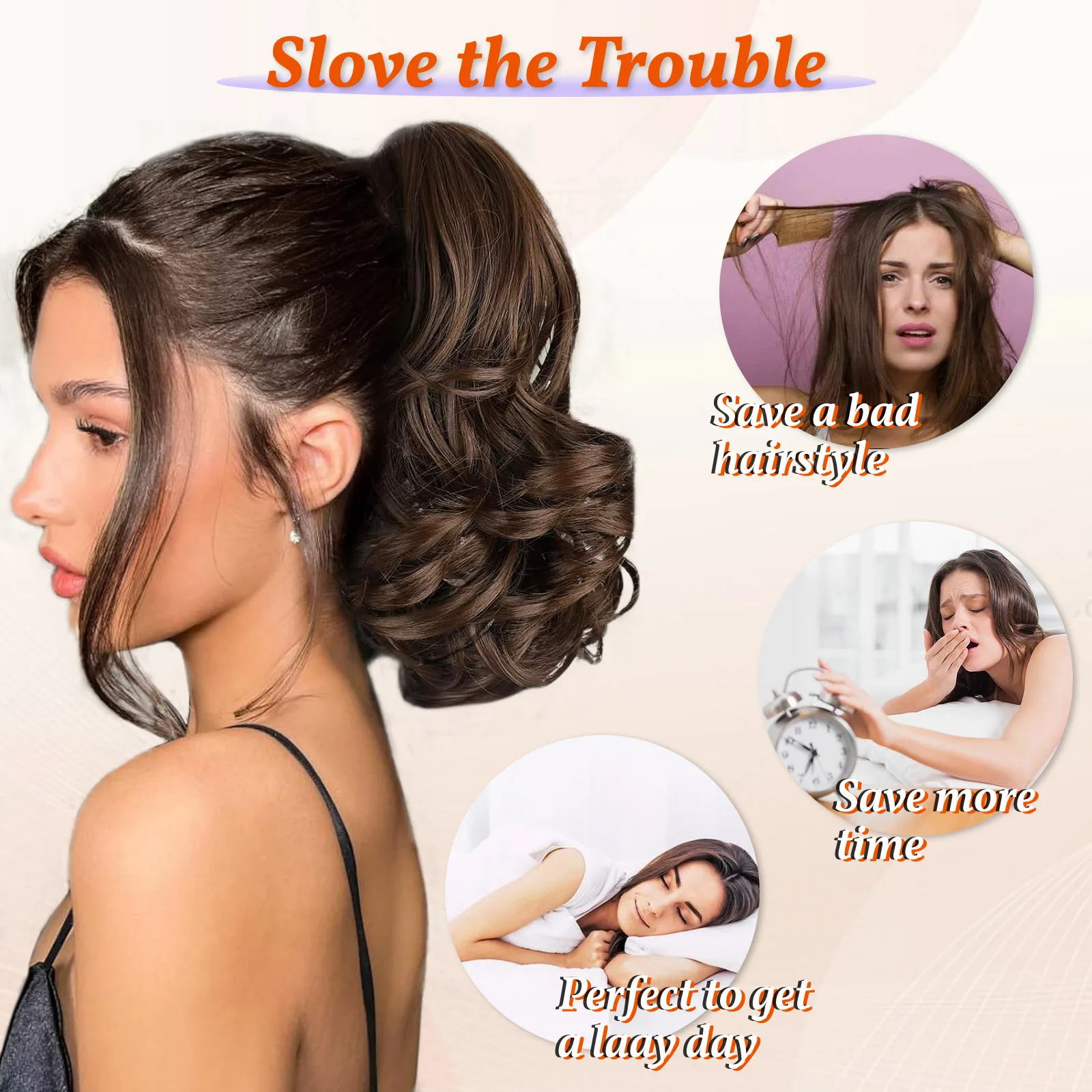 Ponytail Extensions,10 inch Short Claw Clip on Ponytail Extensions Chocolate Brown Synthetic Curly Wavy Pony Tails Hairpieces