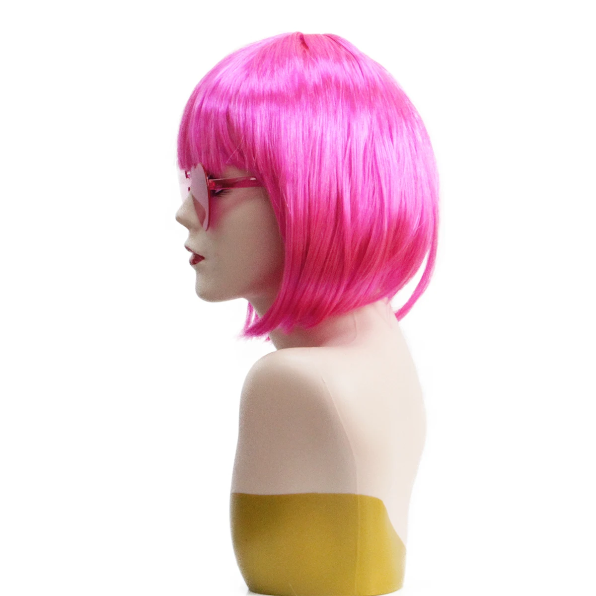 Hot Pink Short Bob Synthetic Wig Bangs Retro Y2K Women Bachelorette Halloween Club Carnival Cosplay Party