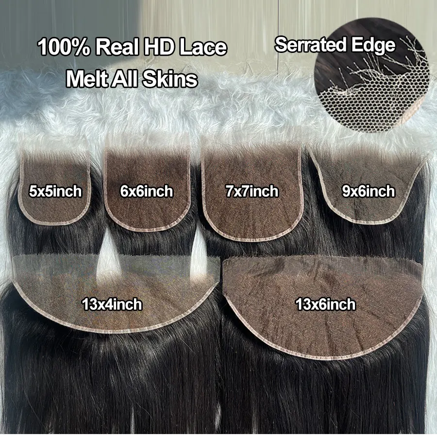 Skinlike HD Lace Frontal 13X4 13X6 Human Hair Closures Pre Plucked Invisible HD Lace Free Part 7x7 6x6 5x5 HD Lace Closure Only