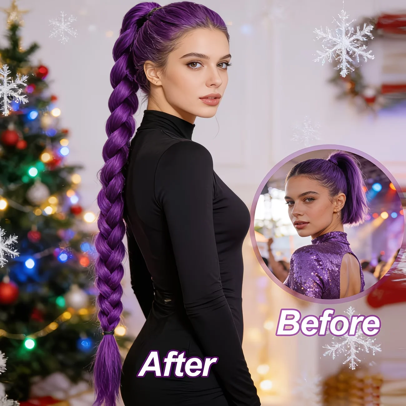 Synthetic Braided Purple Hair Ponytail Kids Costume Hairstyle 26inch Long Ponytail with Clips for Kids Girls Halloween Christmas