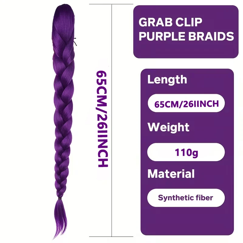 Synthetic Braided Purple Hair Ponytail Kids Costume Hairstyle 26inch Long Ponytail with Clips for Kids Girls Halloween Christmas