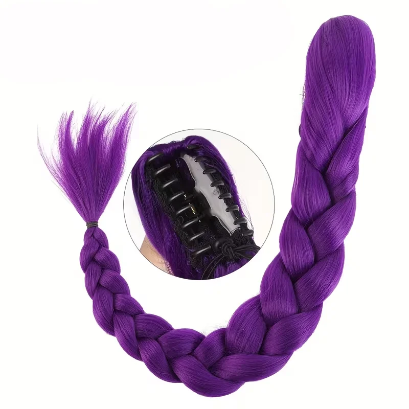 Synthetic Braided Purple Hair Ponytail Kids Costume Hairstyle 26inch Long Ponytail with Clips for Kids Girls Halloween Christmas