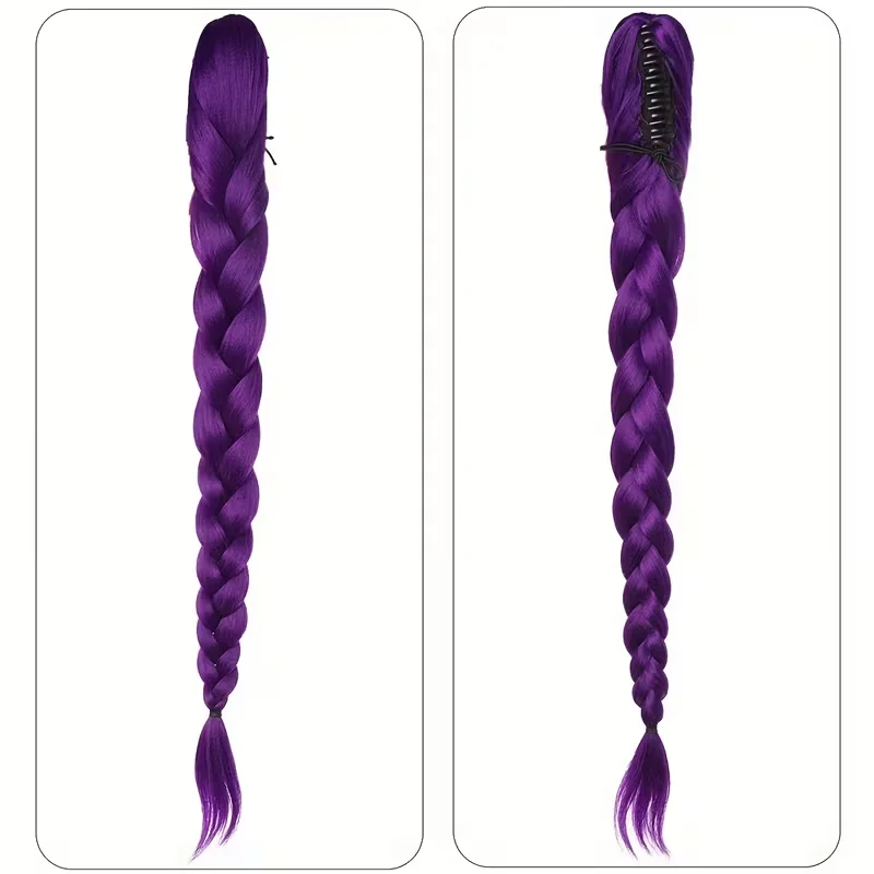 Synthetic Braided Purple Hair Ponytail Kids Costume Hairstyle 26inch Long Ponytail with Clips for Kids Girls Halloween Christmas