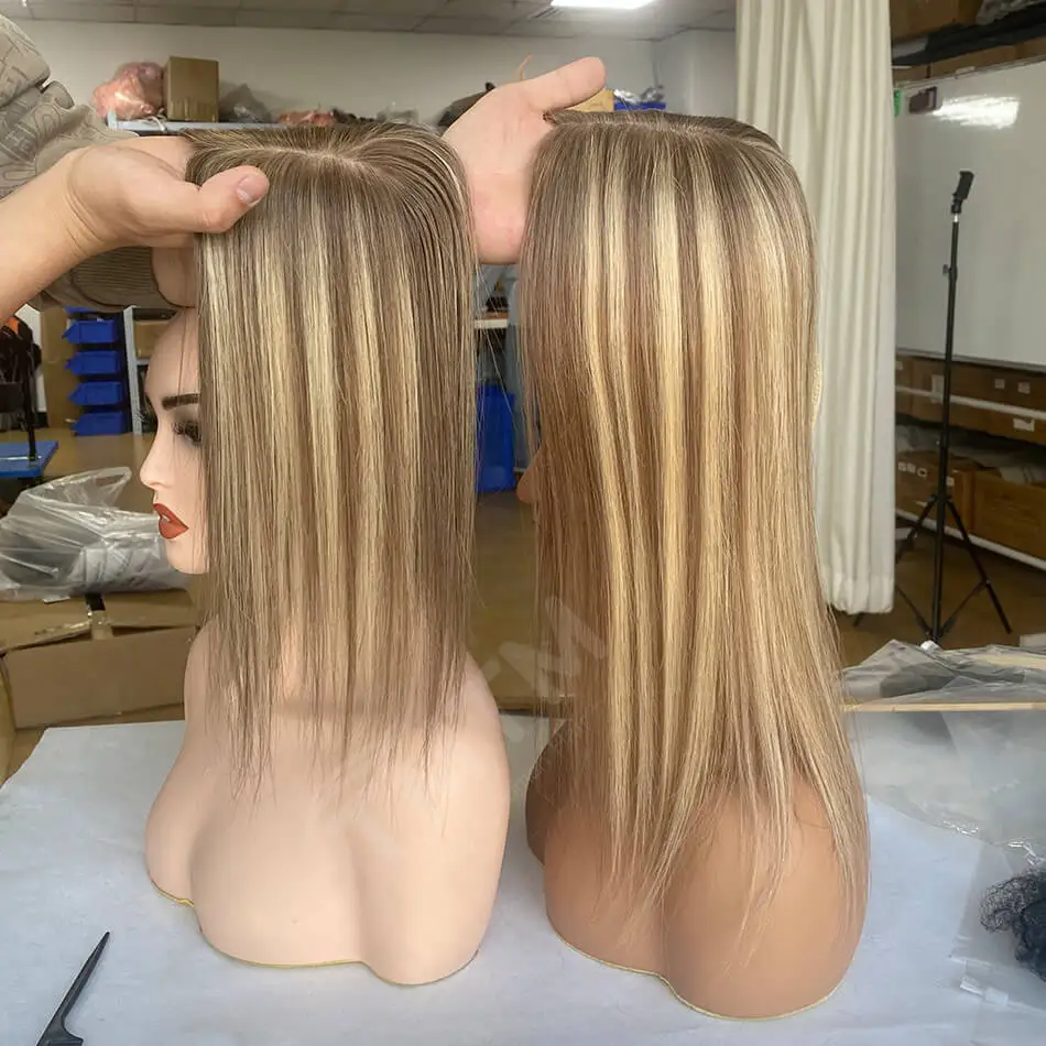 7x11cm 10x12cm Human Hair Topper Black Brown Blonde Skin Scalp Clip in Topper Hair Pieces Straight Human Hair Toppers For Women