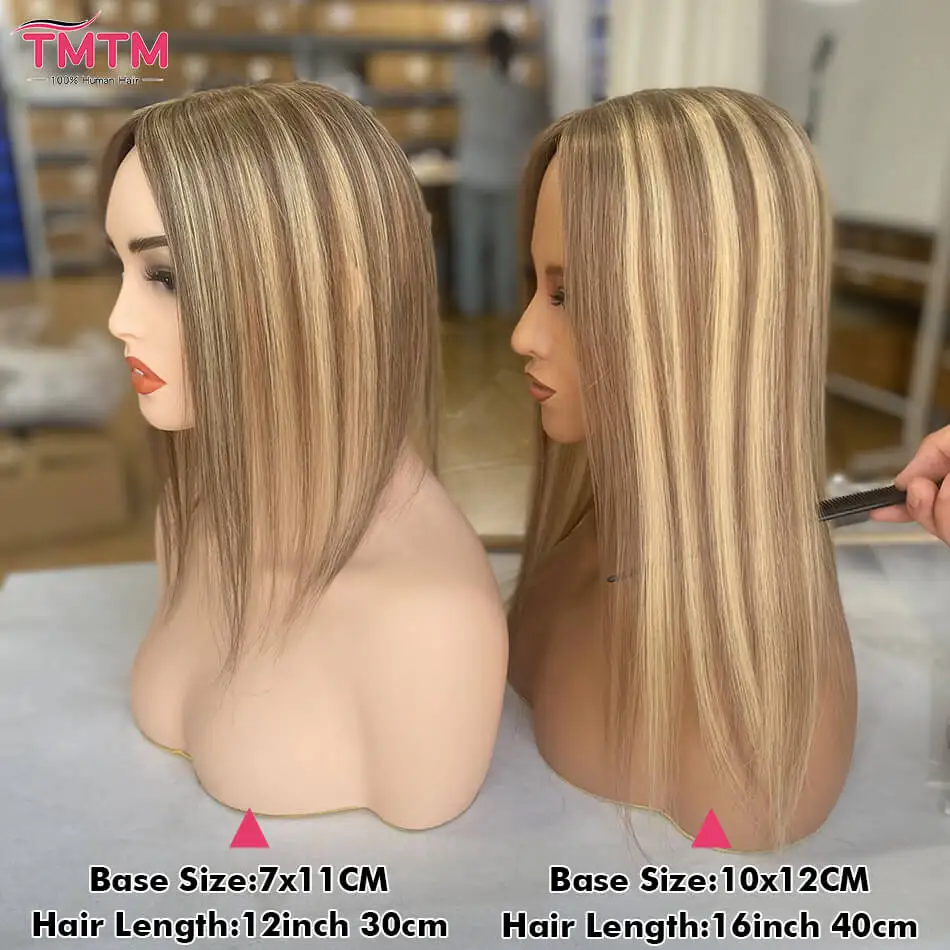 7x11cm 10x12cm Human Hair Topper Black Brown Blonde Skin Scalp Clip in Topper Hair Pieces Straight Human Hair Toppers For Women
