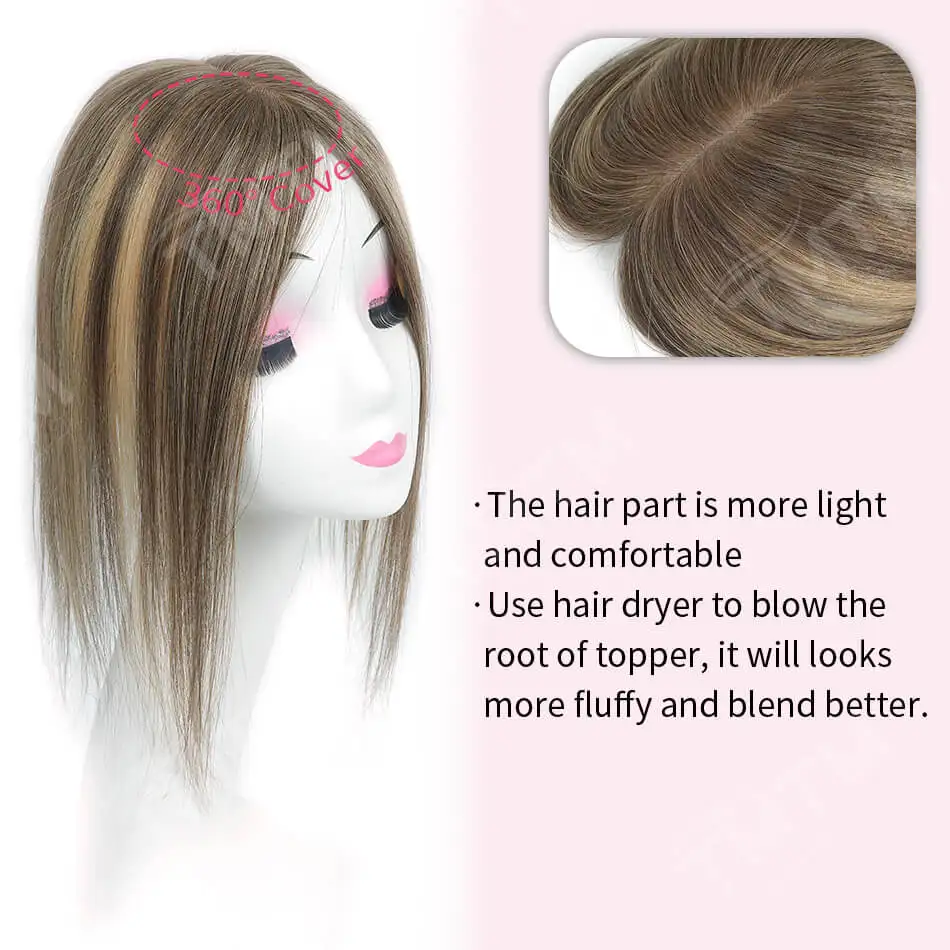 7x11cm 10x12cm Human Hair Topper Black Brown Blonde Skin Scalp Clip in Topper Hair Pieces Straight Human Hair Toppers For Women