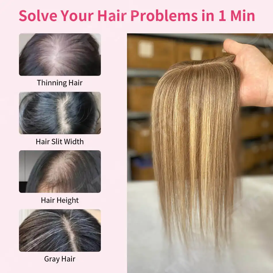 7x11cm 10x12cm Human Hair Topper Black Brown Blonde Skin Scalp Clip in Topper Hair Pieces Straight Human Hair Toppers For Women