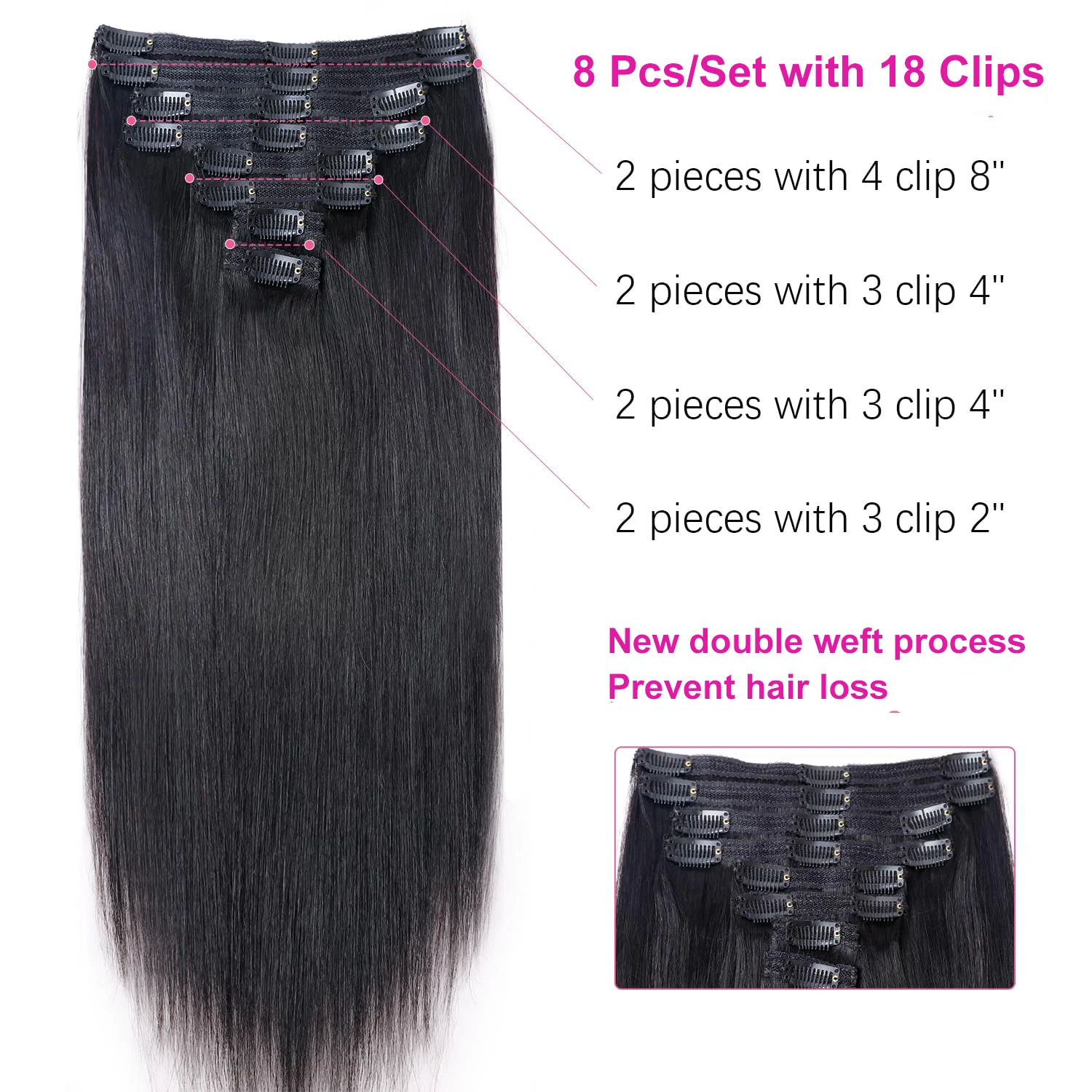 Straight Clip In Human Hair Extensions Brown Unprocessed Hair Extensions Full Head Brazilian Hair Seamless Clip Ins Extension
