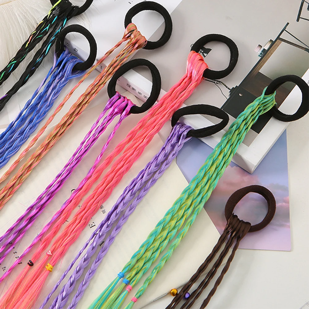 Synthetic Kids Colorful Wig Ponytail Headbands Rubber Bands Small Braids Hair Extension Hair Band Headwear Kids Hair Accessories