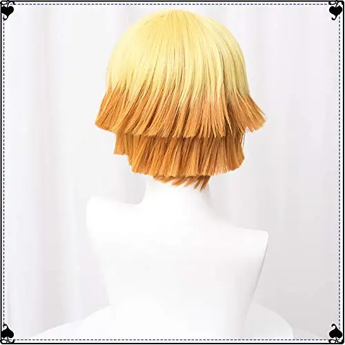Anime Agatsuma Zenitsu Cosplay Wig 30cm Yellow Gradient Wigs Heat Resistant Synthetic Hair