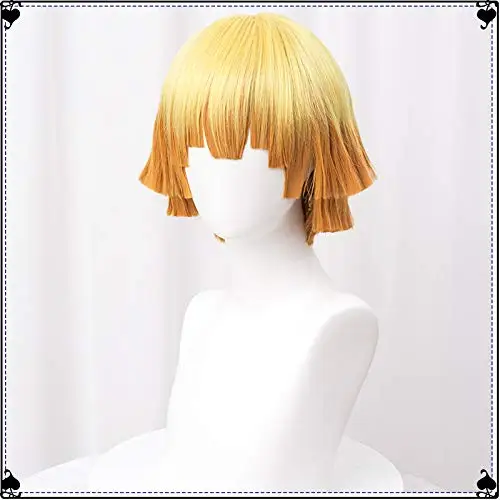 Anime Agatsuma Zenitsu Cosplay Wig 30cm Yellow Gradient Wigs Heat Resistant Synthetic Hair