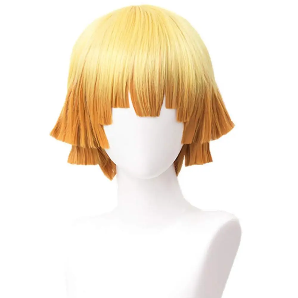 Anime Agatsuma Zenitsu Cosplay Wig 30cm Yellow Gradient Wigs Heat Resistant Synthetic Hair