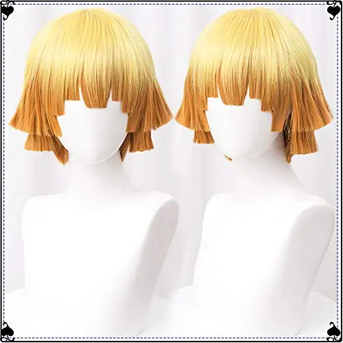 Anime Agatsuma Zenitsu Cosplay Wig 30cm Yellow Gradient Wigs Heat Resistant Synthetic Hair