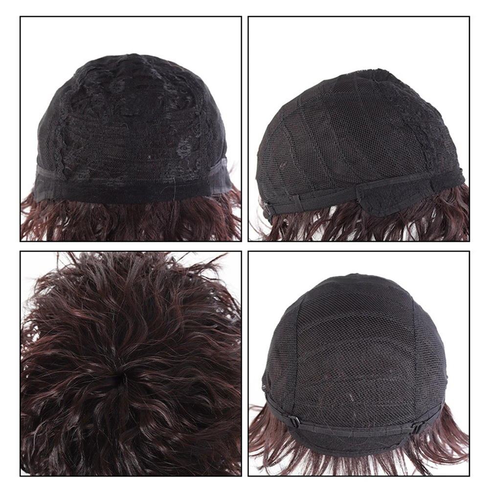  Men's Synthetic Adult Kinky Curly Wig, High Temperature Fiber, 150% Density, with Buckle Net Cap, Daily Wear, Wig Cap